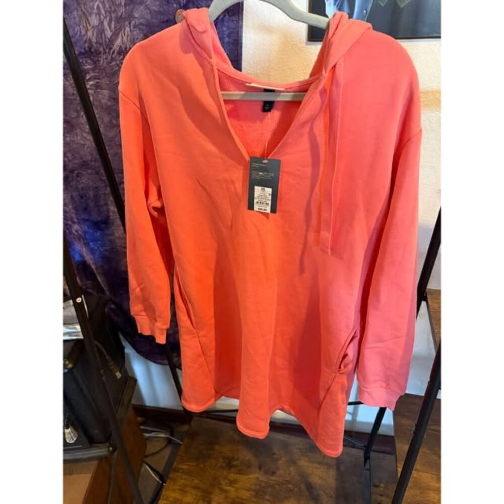 Womens Long Sleeve Mini Fleece Tunic Dress Universal Thread Coral Orange XS